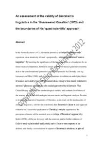 An assessment of the validity of Bernstein’s linguistics in the ‘Unanswered Question’ (1973) and the boundaries of his ‘quasi-scientific’ approach Abstract