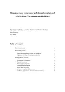 Engaging more women and girls in mathematics and STEM fields: The international evidence Report prepared for the Australian Mathematical Sciences Institute Kelly Roberts May 2014