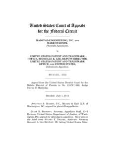 United States Court of Appeals for the Federal Circuit ______________________ MADSTAD ENGINEERING, INC. AND MARK STADNYK,