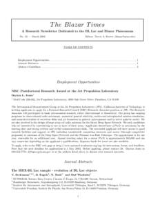 T he Blazar T imes A Research Newsletter Dedicated to the BL Lac and Blazar Phenomena No. 52 — March 2003 Editor: Travis A. Rector ([removed])