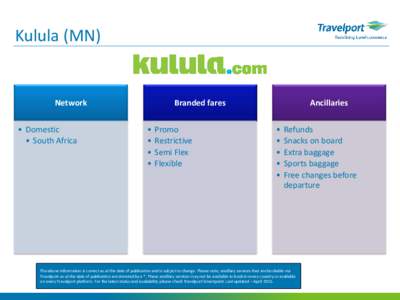 Kulula (MN)  Network • Domestic • South Africa