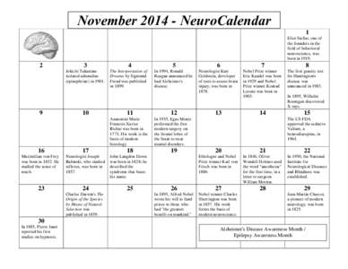 NovemberNeuroCalendar 1 Eliot Stellar, one of the founders in the field of behavioral neuroscience, was