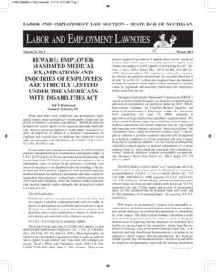 41963 StateBar:41963 Lawnotes[removed]:33 AM Page 1  LABOR AND EMPLOYMENT LAW SECTION – STATE BAR OF MICHIGAN LABOR AND EMPLOYMENT LAWNOTES Volume 23, No. 4