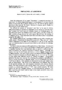 BULLETIN(New Series)OF THE AMERICAN MATHEMATICALSOCIETY Volume 28, Number 2, April 1993 PREVALENCE: AN ADDENDUM BRIAN R. HUNT, TIM SAUER, AND JAMES A. YORKE