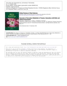 This article was downloaded by: [University of Tennessee] On: 21 October 2009 Access details: Access Details: [subscription number[removed]Publisher Taylor & Francis Informa Ltd Registered in England and Wales Registe