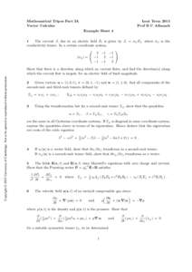 Mathematical Tripos Part IA Vector Calculus Lent Term 2015 Prof B C Allanach Example Sheet 4