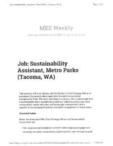 Job: Sustainability Assistant, Metro Parks (Tacoma, V/A)  I Page 1 of5