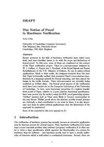DRAFT The Notion of Proof in Hardware Veri cation