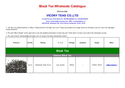 Black Tea Wholesale Catalogue 2018-Jun-20th VICONY TEAS CO.,LTD Contact Person: Alexa Wang Tel: +Fax: +Email:  MSN: 