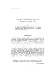 Contemporary Mathematics  Breaking the Akiyama-Goto cryptosystem Petar Ivanov and Jos´e Felipe Voloch Abstract. Akiyama and Goto have proposed a cryptosystem based on rational points on curves over function fields (stat