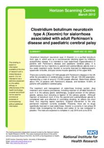 Clostridium botulinum neurotoxin type A (Xeomin) for sialorrhoea associated with adult Parkinson’s disease and paediatric cerebral palsy