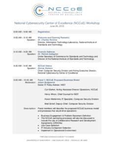 National Cybersecurity Center of Excellence Workshop - June 26, 2012