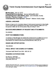 Item 10  Meeting Date: June 12, 2012 Prepared By/Phone Number: Norman McRee[removed]Elected/Appointed Official/Dept. Head: Leslie Browder, County Executive, Planning & Budget ~