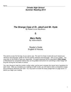 Microsoft Word - Dr  Jekyll and Mr  Hyde and Mary Reilly summer reading assignment 2014