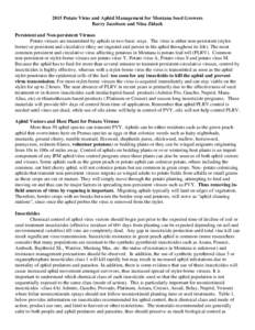 2015 Potato Virus and Aphid Management for Montana Seed Growers Barry Jacobsen and Nina Zidack Persistent and Non-persistent Viruses Potato viruses are transmitted by aphids in two basic ways. The virus is either non-per