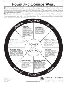 POWER AND CONTROL WHEEL hysical and sexual assaults, or threats to commit them, are the most apparent forms of domestic violence and are usually P the actions that allow others to become aware of the problem. However, re
