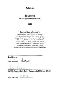 Nebraska Transfer Initiative  EDUC1700 – Professional Practicum Updated: 2015 Page 1 of 4