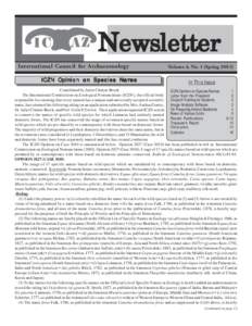 Newsletter International Council for Archaeozoology ICZN Opinion on Species Names Volume 4, No. 1 (Spring 2003)