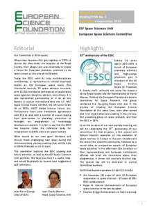 Expert Committee NEWSLETTER No. 5 April 2010 • September 2010 ESF Space Sciences Unit European Space Sciences Committee