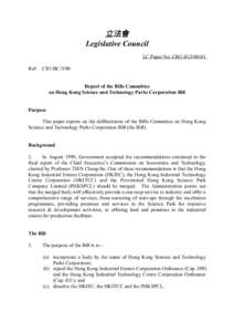 立法會 Legislative Council LC Paper No. CB[removed]Ref: CB1/BC/5/00 Report of the Bills Committee on Hong Kong Science and Technology Parks Corporation Bill