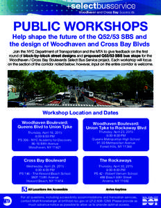 PUBLIC WORKSHOPS  Help shape the future of the Q52/53 SBS and the design of Woodhaven and Cross Bay Blvds Join the NYC Department of Transportation and the MTA to give feedback on the first round of block-by-block street
