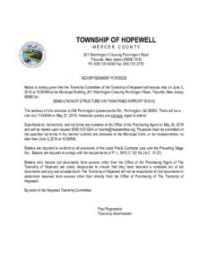 TOWNSHIP OF HOPEWELL MERCER COUNTY 201 Washington Crossing Pennington Road Titusville, New JerseyPh: Fax: 