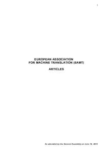 1  EUROPEAN ASSOCIATION FOR MACHINE TRANSLATION (EAMT) ARTICLES
