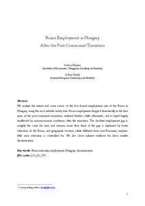 Roma Employment in Hungary After the Post-Communist Transition