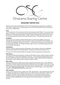TREASURER’S REPORTwas a cash surplus of $6,: $17,171), and after allowing for depreciation a net deficit of $1,: surplus $6,565). Considering there were no National competitions held at Oma