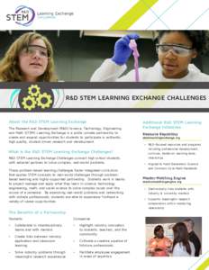 R&D STEM LEARNING EXCHANGE CHALLENGES  About the R&D STEM Learning Exchange The Research and Development (R&D) Science, Technology, Engineering and Math (STEM) Learning Exchange is a public-private partnership to create 