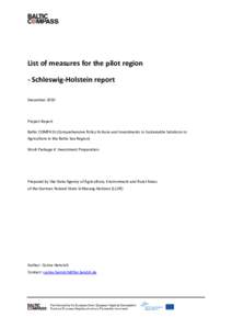 List of measures for the pilot region - Schleswig-Holstein report December 2010 Project Report Baltic COMPASS (Comprehensive Policy Actions and Investments in Sustainable Solutions in