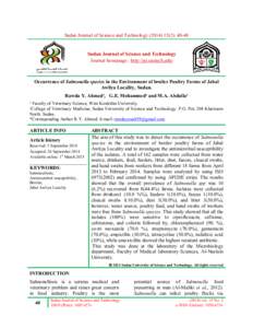 Sudan Journal of Science and Technology): Sudan Journal of Science and Technology Journal homepage: http://jst.sustech.edu/  Occurrence of Salmonella species in the Environment of broiler Poultry Farms