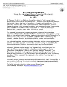 NOTICE OF PROPOSED AWARDS - Natural Gas Engine-Hybrid Electric Research and Development Grant Solicitation PON[removed]