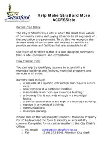 Design / Urban planning / Architecture / Accessibility / Ergonomics / Transportation planning / Urban design / Stratford /  Connecticut / Stratford /  Ontario / Universal design / Stratford