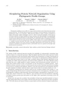 142  Genome Informatics 16(1): 142–Deciphering Protein Network Organization Using Phylogenetic Profile Groups