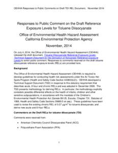 November 2014, Responses to Public Comment on the Draft Reference Exposure Levels for Toluene Diisocyanate