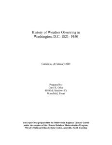 History of Weather Observing in Washington, D.C[removed]Current as of February[removed]Prepared by: