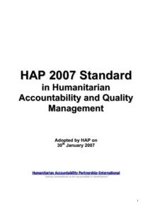 HAP 2007 Standard  in Humanitarian Accountability and Quality Management