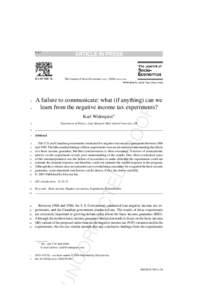 The Journal of Socio-Economics xxx[removed]xxx–xxx  4 A failure to communicate: what (if anything) can we learn from the negative income tax experiments?