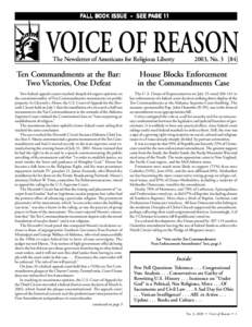 FALL BOOK ISSUE - SEE P AGE 11 PA VOICE OF REASON The Newsletter of Americans for Religious Liberty