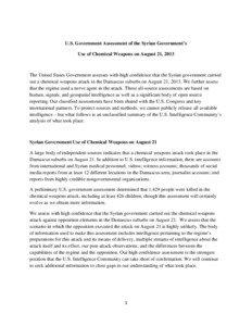 U.S. Government Assessment of the Syrian Government’s Use of Chemical Weapons on August 21, 2013