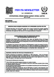 ITER ITA NEWSLETTER No. 11, DECEMBER 2003 INTERNATIONAL ATOMIC ENERGY AGENCY, VIENNA, AUSTRIA ISSN 1727–9852