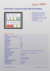 Datenblatt Tastaturmodul OM 200 Modbus • • •  Bedienmodul mit 8 Leuchttasten