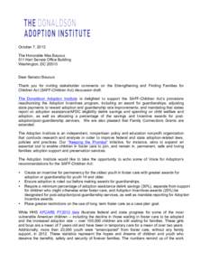 Microsoft Word - Donaldson Adoption Institute Letter of Support Draft SAFF-Children Act.doc
