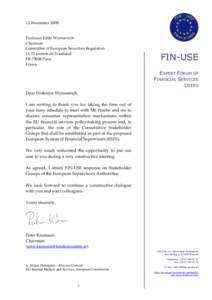 12 November[removed]Professor Eddy Wymeersch Chairman Committee of European Securities Regulators[removed]avenue de Friedland