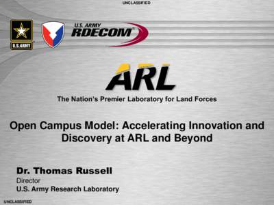 UNCLASSIFIED  The Nation’s Premier Laboratory for Land Forces Open Campus Model: Accelerating Innovation and Discovery at ARL and Beyond