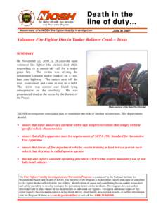 Fire Fighter FACE Report NoVolunteer Fire Fighter Dies in Tanker Rollover Crash – Texas