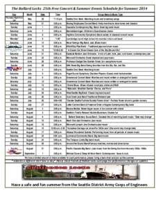 The Ballard Locks 25th Free Concert & Summer Events Schedule for Summer 2014 Day Month  Date