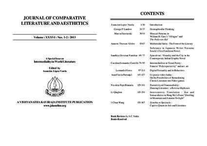 CONTENTS JOURNAL OF COMPARATIVE LITERATURE AND AESTHETICS Asuncion Lopez-Varela