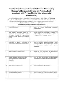 Notification of Transactions of (1) Persons Discharging Managerial Responsibility and (2) Persons closely associated with Persons Discharging Managerial Responsibility This form is intended for use by an issuer making a 